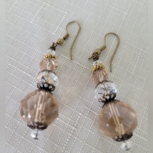 Earrings, Dangle, Rose, Clear and Gold colors